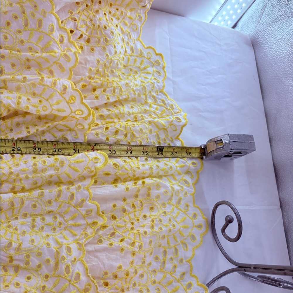 NJ Couture Yellow and White Eyelet Lace Tiered Sundress Ruffles Sunny Size L - Picture 16 of 17